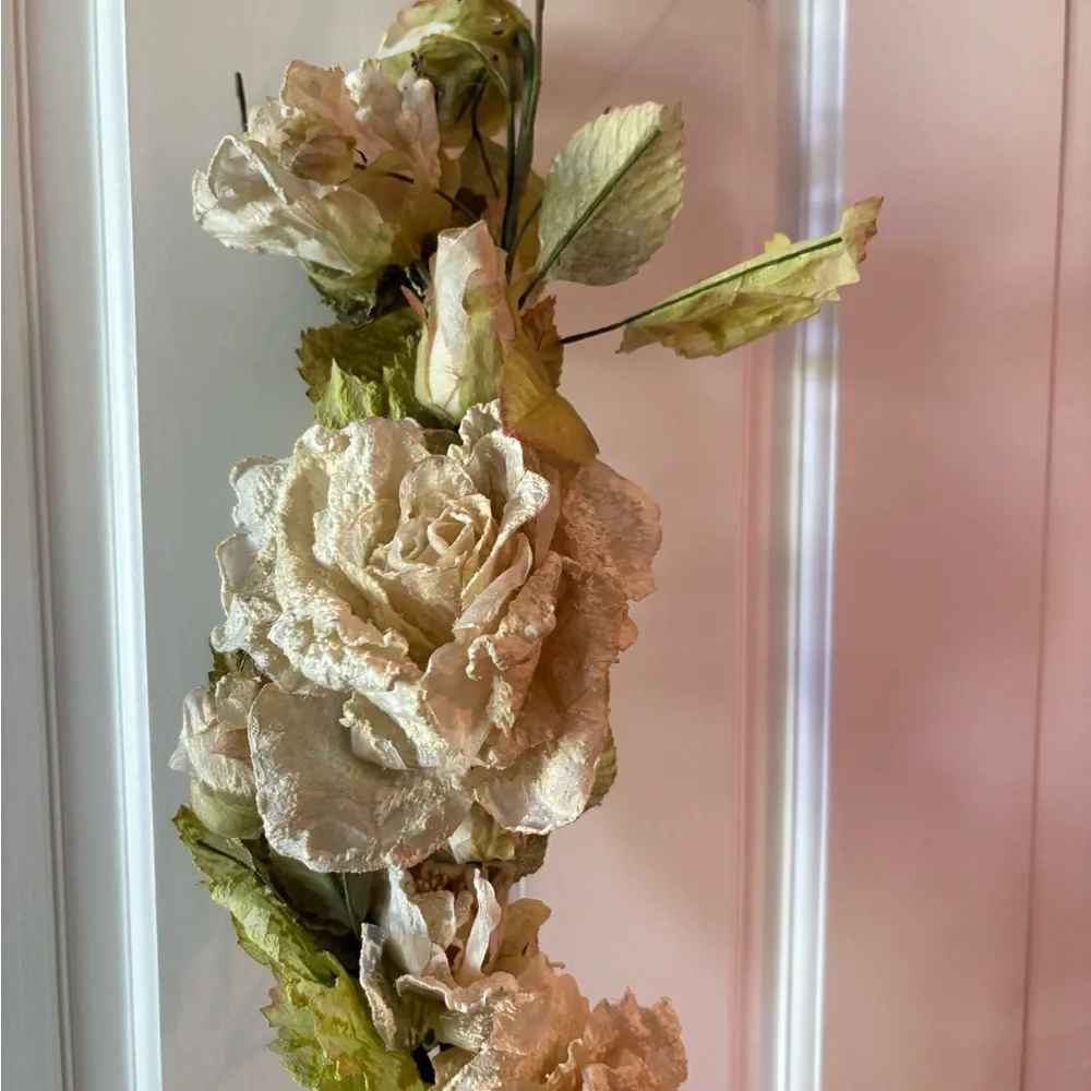 NWT Faux Garland DISTRESSED ROSES FABULOUS 40” Flexible Cream OFF WHITE WEDDI…
